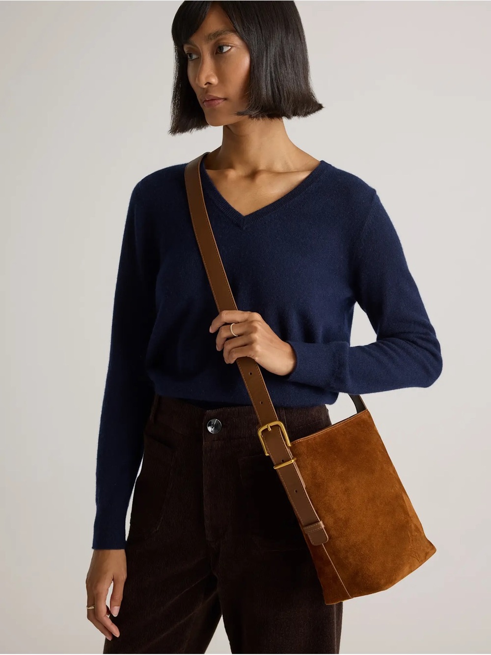 Quince Suede Bucket Crossbody Bag Whiskey Suede